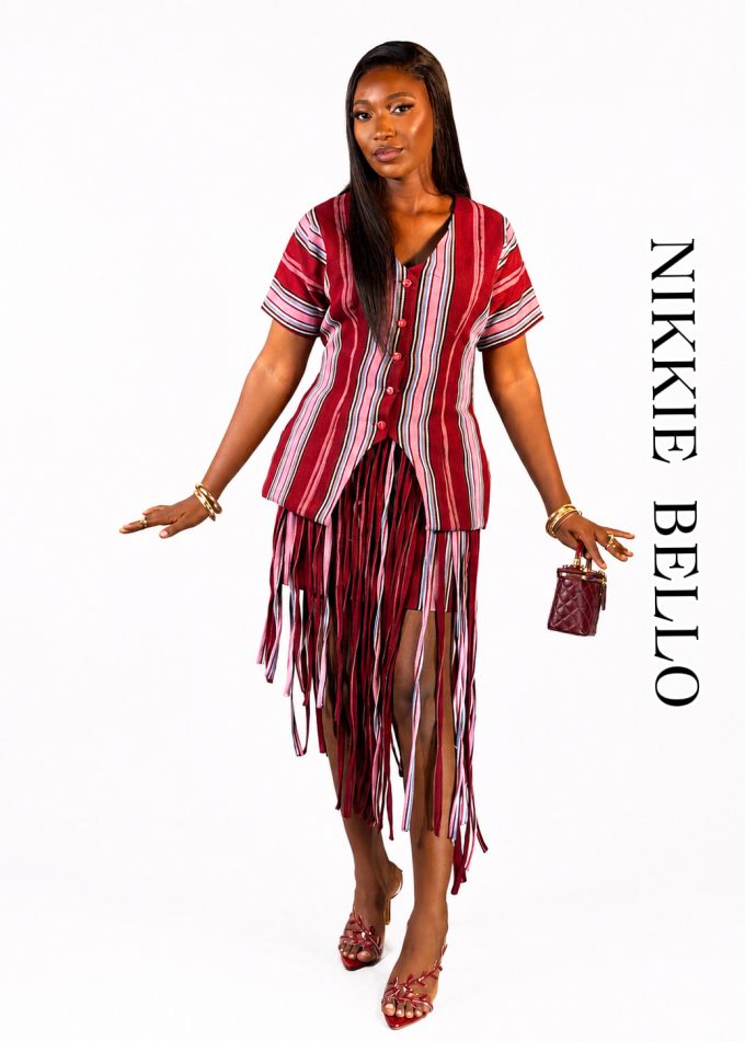 aso oke fringe skirt set